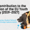 The visual shows on the left side the title:”ESN’s Contribution to the Evaluation of the EU Youth Strategy (2019-2027)” and subtitle: “Perspective of Erasmus Student Network on the EU Youth Strategy implementation”. And on the right side there is a picture of young people writing on a paper. 
